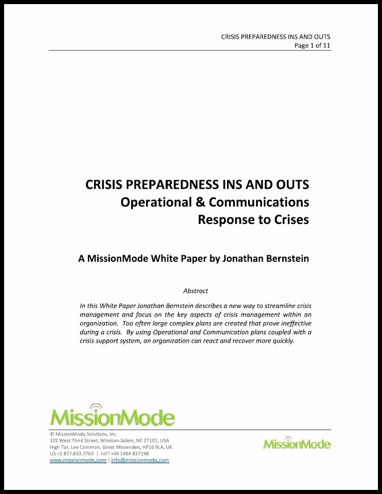 Crisis Preparedness White Paper