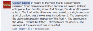 Golden Corral FB response
