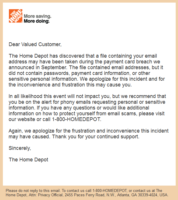 Home Depot Email Breach