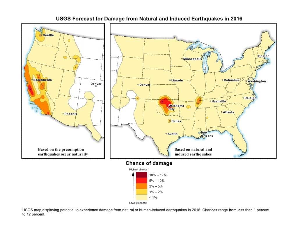 USGS natural and induced earthquakes map 2016